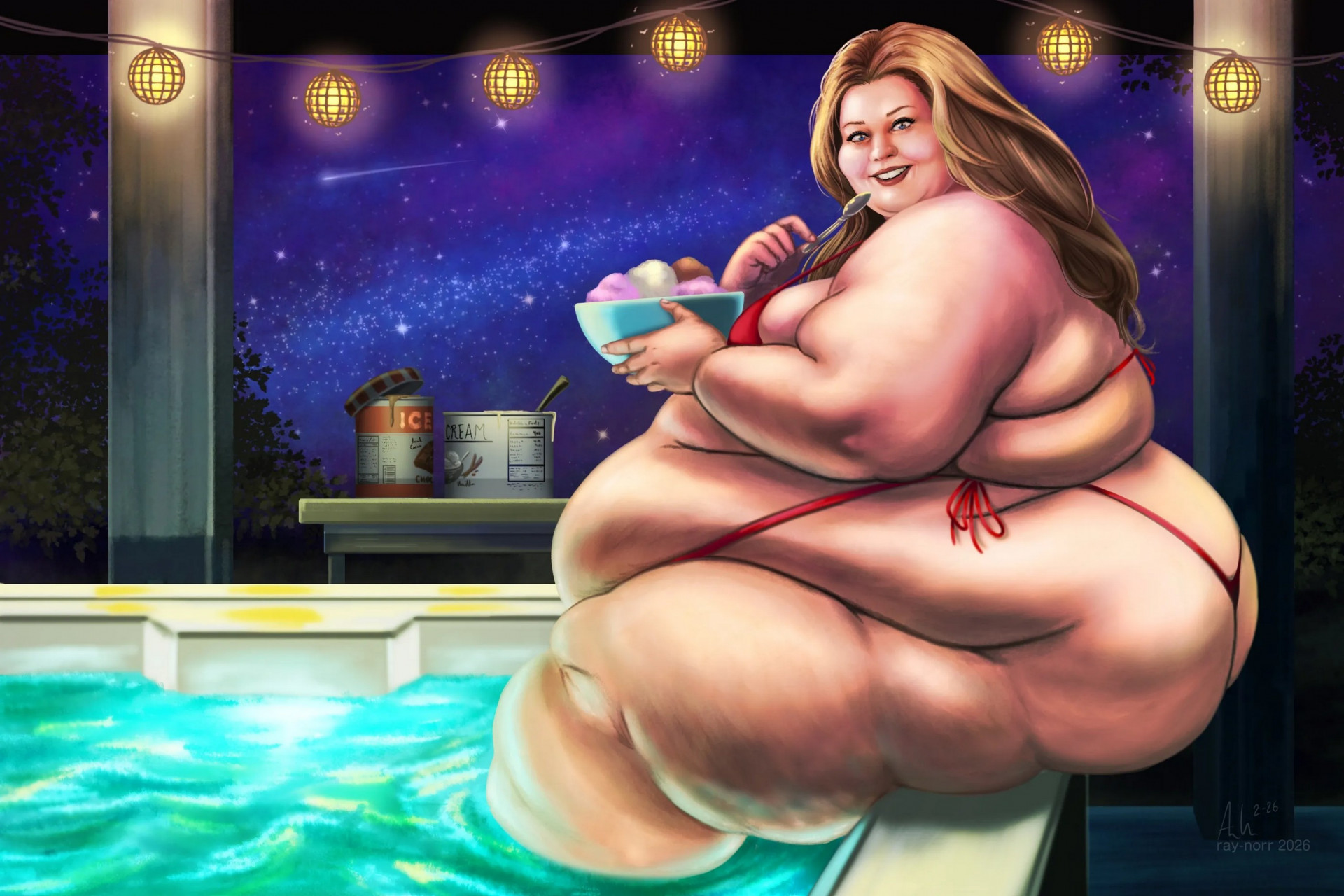 Горячий бассейн и мороженое