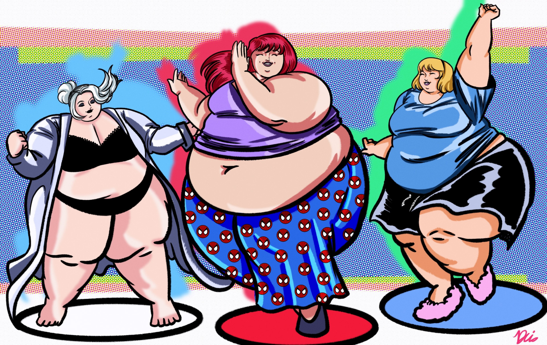 Черная Кошка, Прядильщица и Гвенпул - пижамная дискотека